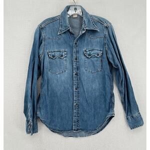 Replay Shirt Womens Blue Denim Collared Snap Front Western Shirt Sz S